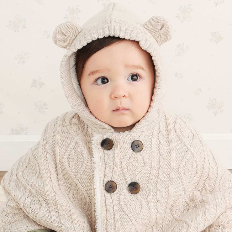 【お揃い】クマ耳フード付き裏ボアケーブルマントベビー(50~90cm) | SLAP SLIP | 詳細画像3