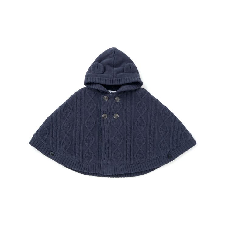 ネイビー | 【お揃い】クマ耳フード付き裏ボアケーブルマントベビー(50~90cm) | SLAP SLIP