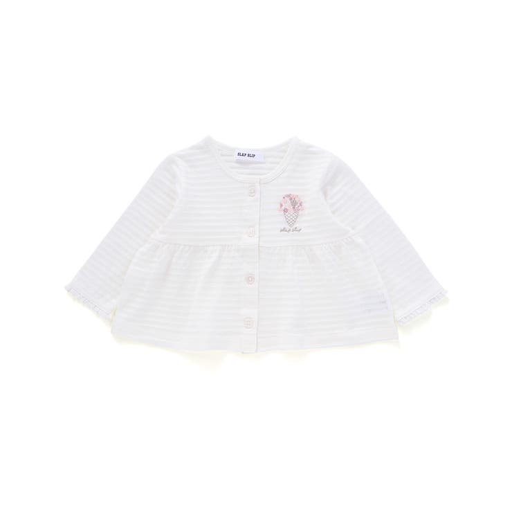 ホワイト | 袖レース胸刺しゅう切り替え針抜きボーダーカーディガンベビー(70~80cm) | SLAP SLIP
