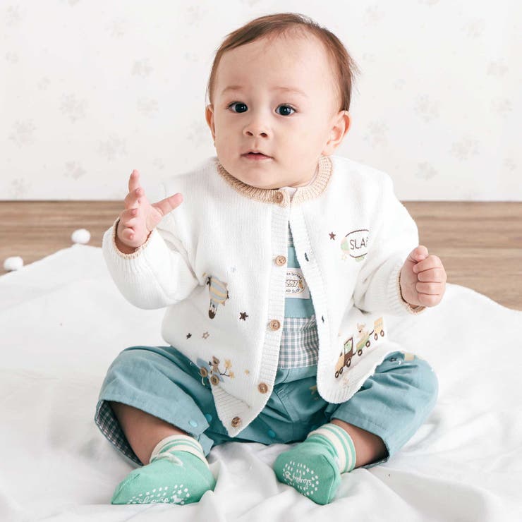 恐竜アニマルのりもの刺しゅう配色ニットカーディガンベビー(70~80cm) | SLAP SLIP | 詳細画像3 