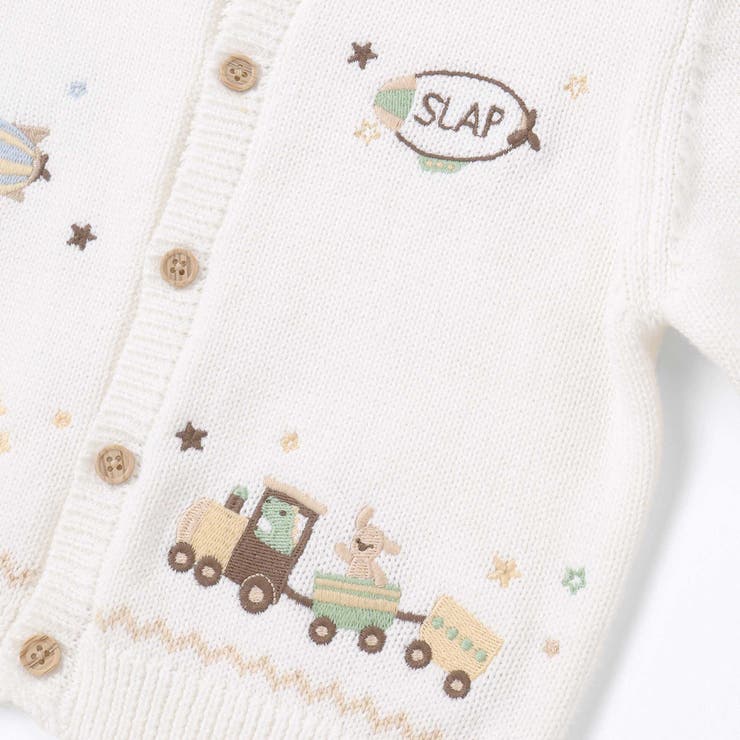 恐竜アニマルのりもの刺しゅう配色ニットカーディガンベビー(70~80cm) | SLAP SLIP | 詳細画像7 