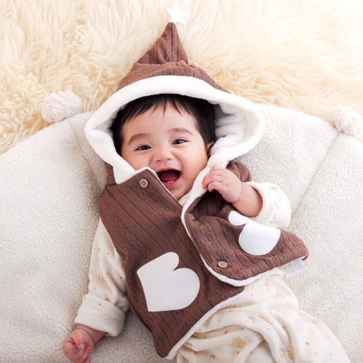 ブラウン | 【お揃い】ケーブル編みボアベストベビー(70~80cm) | SLAP SLIP