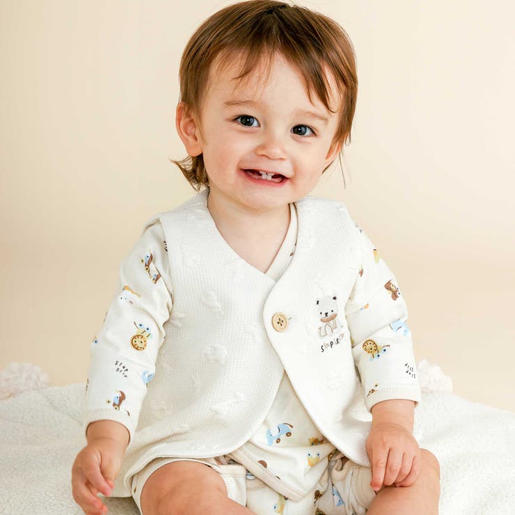 ホワイト | 【お揃い】ぽこぽこチェリーアニマル柄ベストベビー(70~80cm) | SLAP SLIP