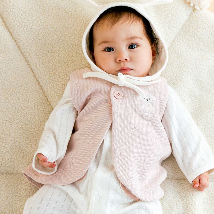 ピンク | 【お揃い】ぽこぽこチェリーアニマル柄ベストベビー(70~80cm) | SLAP SLIP