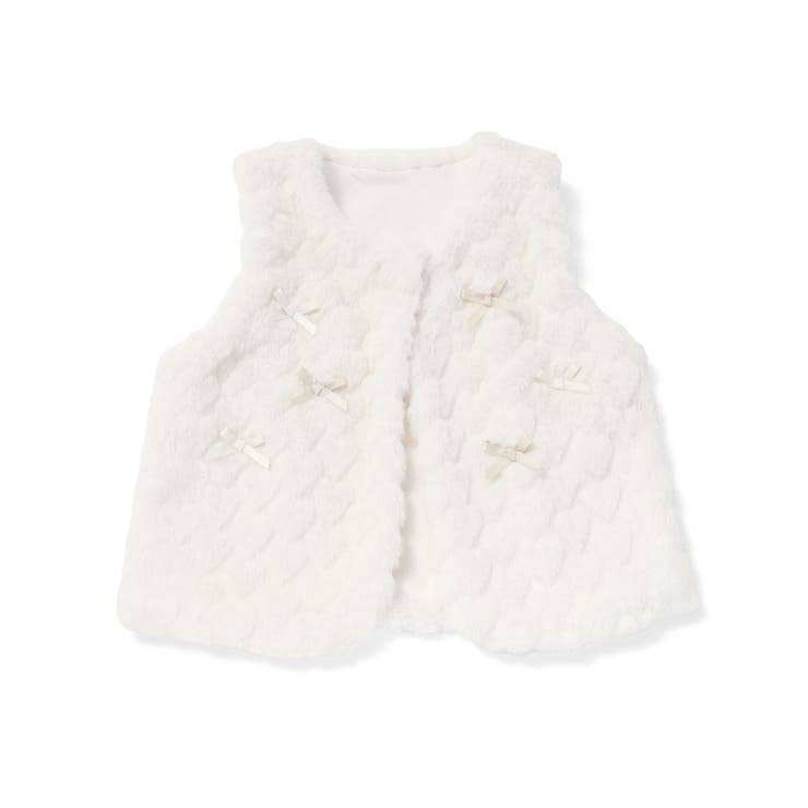 オフホワイト | 【お揃い】リボンいっぱいハート柄ファーベストベビー(70~80cm) | SLAP SLIP
