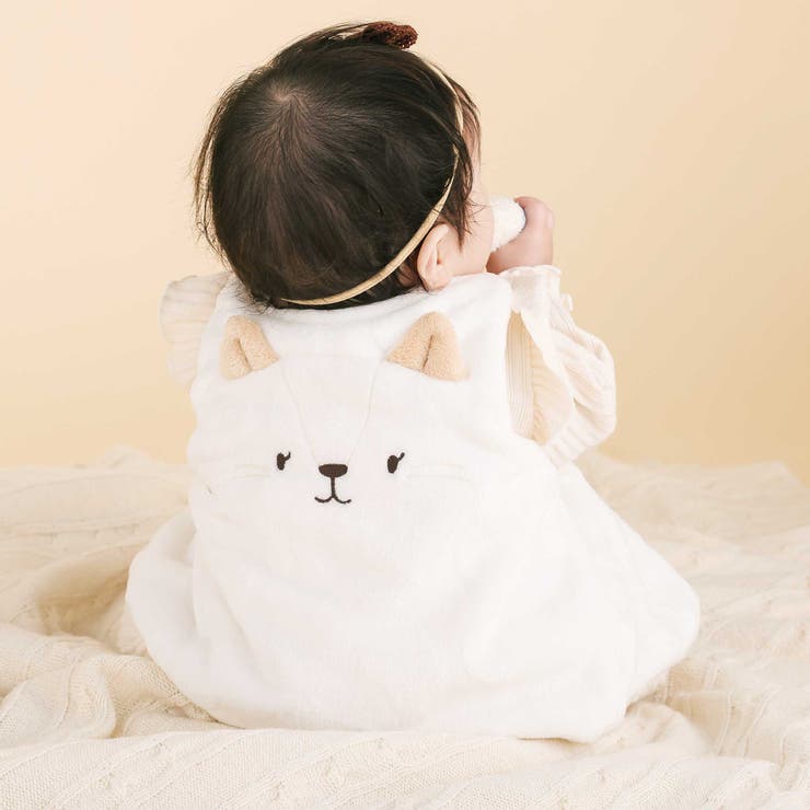 オフホワイト(ネコ) | 【お揃い】アニマルクマウサギネコ恐竜ポコポコボアベストベビー(70~80cm) | SLAP SLIP