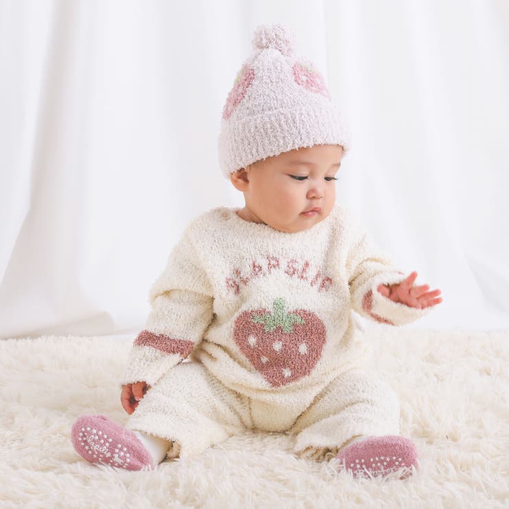 ボンボン付きクマイチゴ柄ブークレニット帽ベビー(44~48cm) | SLAP SLIP | 詳細画像3 