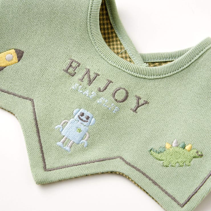 無地刺しゅうチェック柄トゲトゲリバーシブルスタイベビー[品番