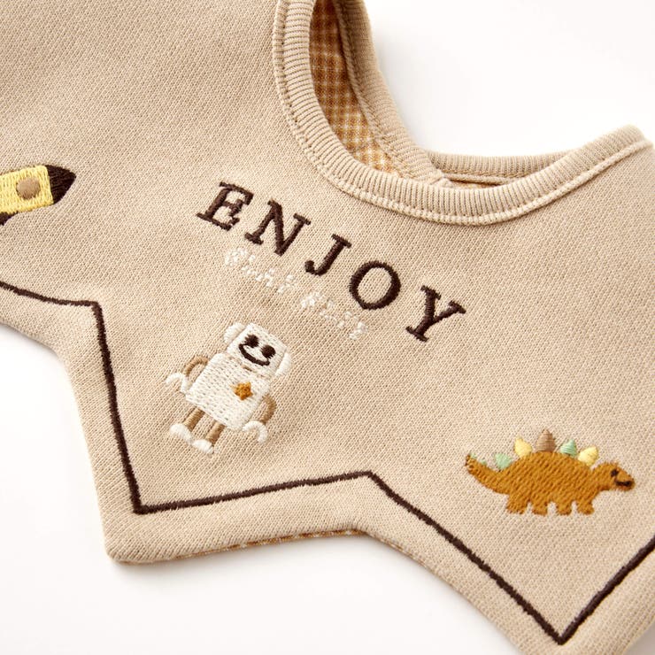 無地刺しゅうチェック柄トゲトゲリバーシブルスタイベビー[品番