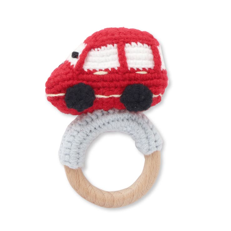 レッド(くるま) | クマウサギひよこクルマモチーフかぎ編み歯がためベビー | SLAP SLIP