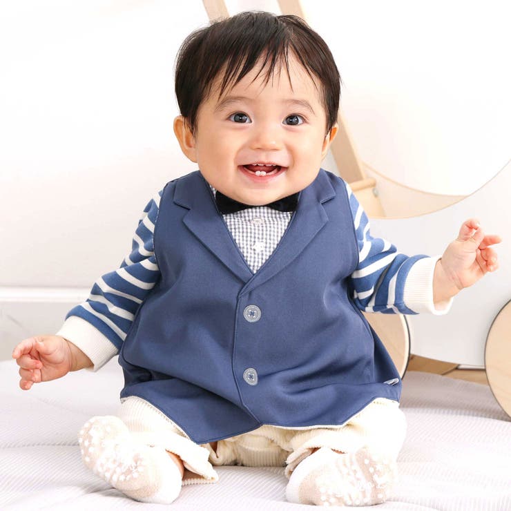 ネイビー | リボンタイ付きテーラードベスト風スタイベビー【専用ケース付き】 | SLAP SLIP