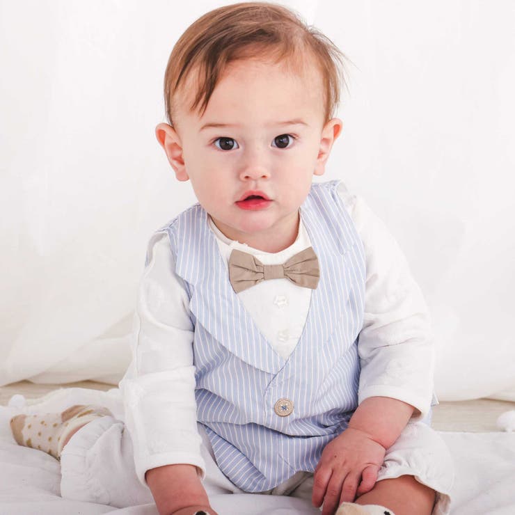ブルー系(ストライプ柄) | リボンタイ付きテーラードベスト風スタイベビー【専用ケース付き】 | SLAP SLIP