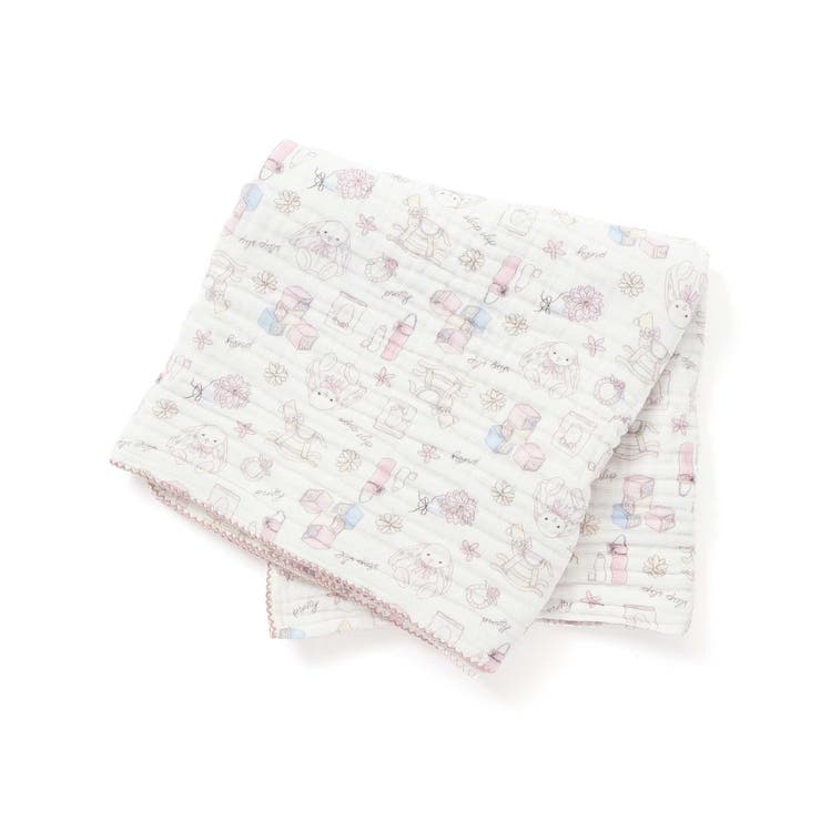 ガーリーマルチ柄(ピンク系) | 【お揃い】恐竜イチゴおもちゃマルチ総柄ガーゼおくるみ | SLAP SLIP