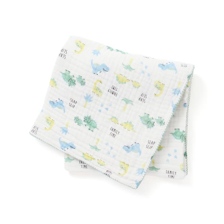 恐竜柄(グリーン系) | 【お揃い】恐竜イチゴおもちゃマルチ総柄ガーゼおくるみ | SLAP SLIP