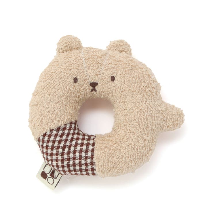 ベージュ(クマ) | 【お揃い】アニマルクマウサギペンギンライオンネコモチーフドーナツ型ラトルベビー | SLAP SLIP
