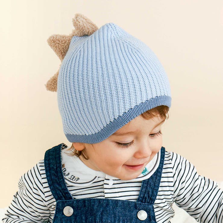 ブルー(恐竜) | クマウサギ立体モチーフ付きニット帽ベビー(44~48cm) | SLAP SLIP