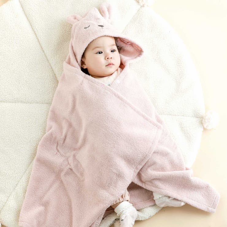 ピンク(ウサギ) | 【お揃い】アニマルクマウサギペンギンモチーフお顔フードおくるみベビー | SLAP SLIP