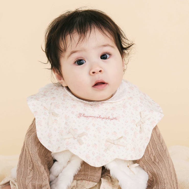 お揃い】もくもくスカラップリボンがいっぱいレース襟スタイベビー