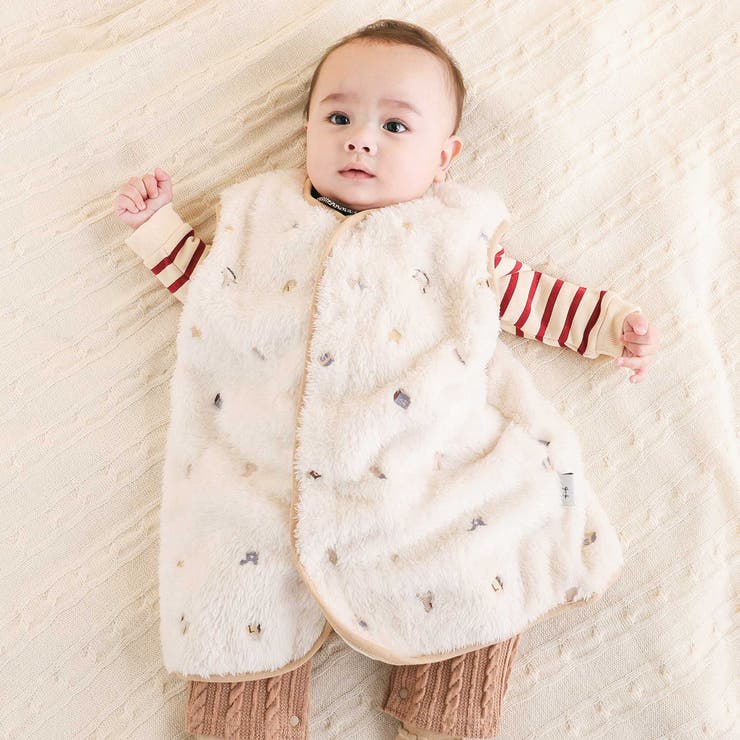 オフホワイト | 【お揃い】総柄刺しゅうもこもこボアスリーパーベビー | SLAP SLIP