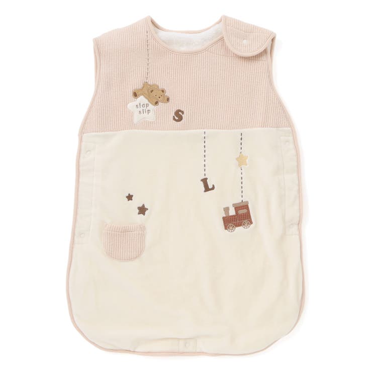 ベージュ(クマ＆きしゃ) | 【お揃い】アニマルクマ恐竜おもちゃ裏ボア切り替えスリーパーベビー | SLAP SLIP