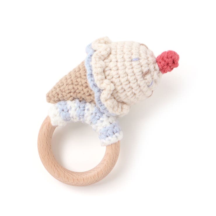 オフホワイト(アイス) | アイスクリームクマウサギアニマル恐竜かぎ編みモチーフ付き歯がためベビー | SLAP SLIP