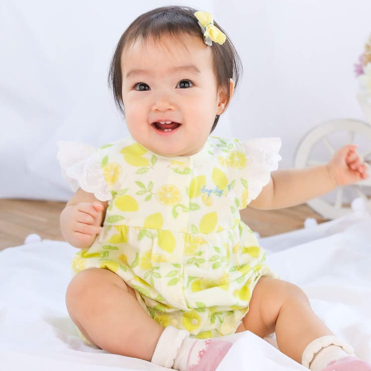 イエロー系(レモン柄)】【お揃い】フルーツ総柄柄ナレフリル袖ロンパースベビー(60~80cm)[品番：BEBK0002208]｜SLAP  SLIP（スラップスリップ）のキッズファッション通販｜SHOPLIST（ショップリスト）
