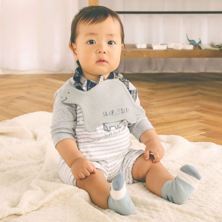 恐竜パッチ刺しゅうボーダー柄ラグラン2WAYロンパースベビー(50~70cm) | SLAP SLIP | 詳細画像6 
