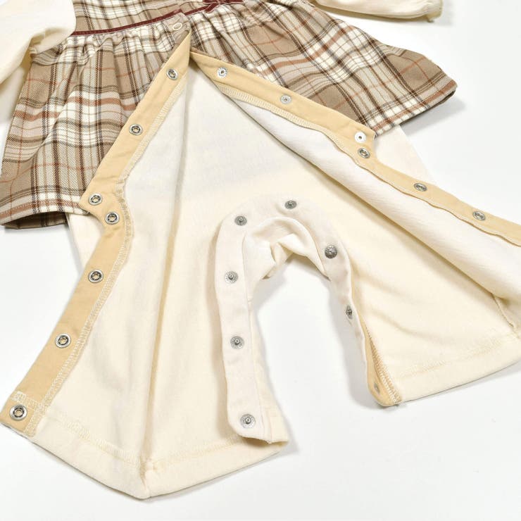 お揃い】チェック柄襟付きロンパースベビー(70~80cm)[品番