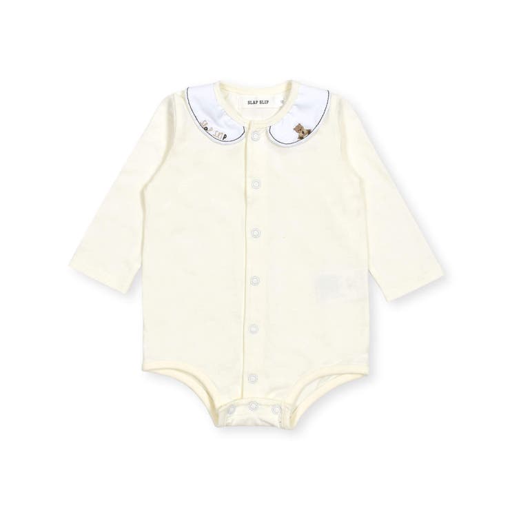 クリームイエロー | 刺しゅう襟付き無地ボーダー柄切替ボディミニベビー(70~80cm) | SLAP SLIP