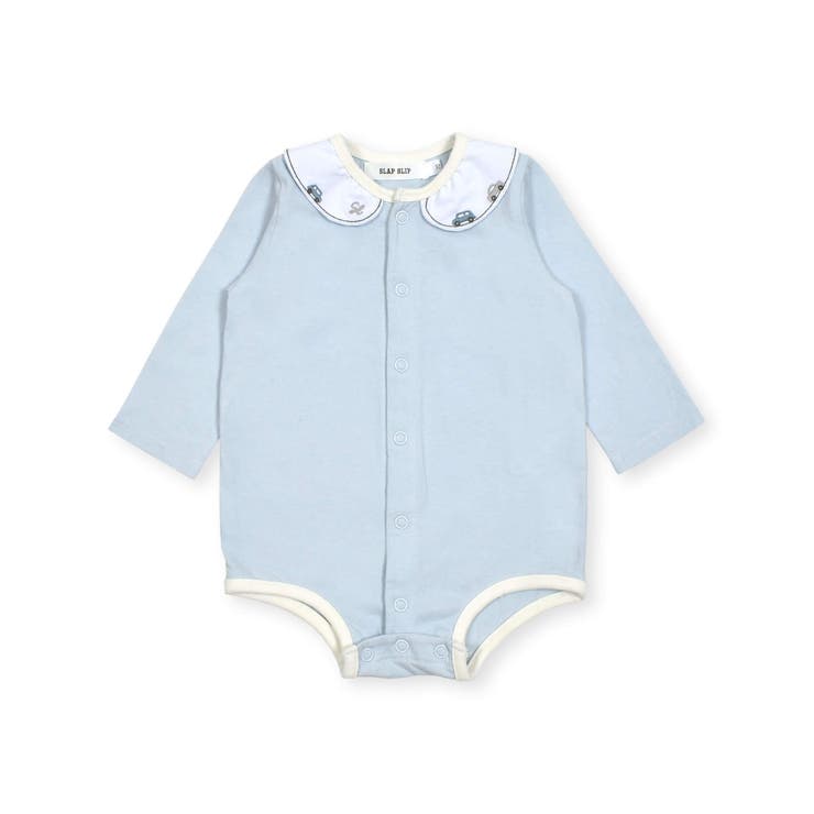 ブルー | 刺しゅう襟付き無地ボーダー柄切替ボディミニベビー(70~80cm) | SLAP SLIP