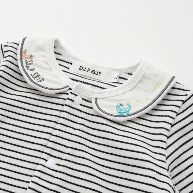 無地ボーダーアニマルクマ恐竜刺しゅうライン襟付きボディミニベビー(70~80cm… | SLAP SLIP | 詳細画像9 