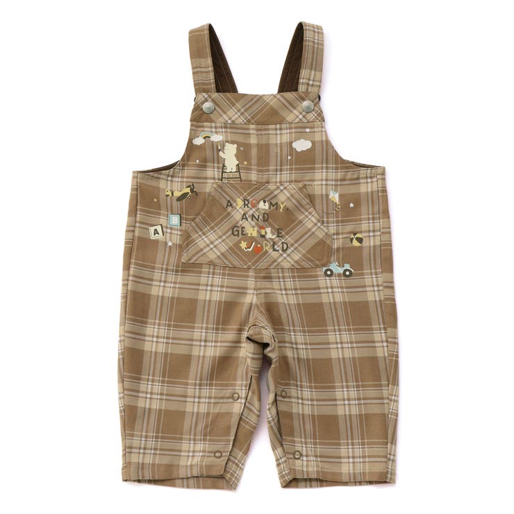 ベージュ系 | 【お揃い】デニムチェックフロントプリントサロペットベビー(70~80cm) | SLAP SLIP