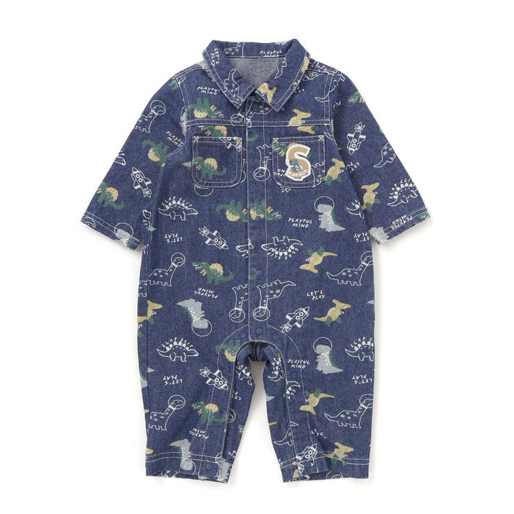【お揃い】デニムツイル恐竜ロケット総柄ジャンプスーツベビー(70~80cm) | SLAP SLIP | 詳細画像4 