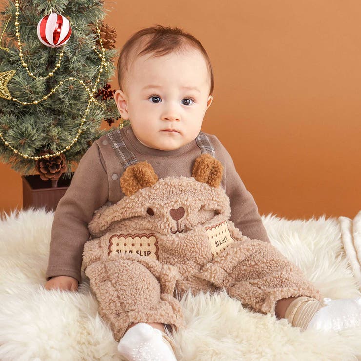 ブラウン(クマ) | アニマルクマ恐竜モチーフぽこぽこボアカバーオールベビー(60~80cm) | SLAP SLIP