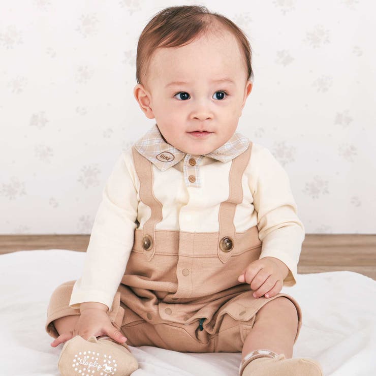 アニマルクマさんおしりパッチサロペット重ね着風カバーオールベビー(70~80cm… | SLAP SLIP | 詳細画像1 