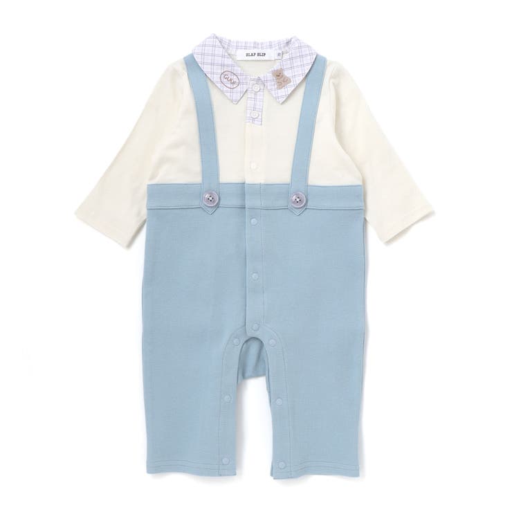 ブルー | アニマルクマさんおしりパッチサロペット重ね着風カバーオールベビー(70~80cm… | SLAP SLIP