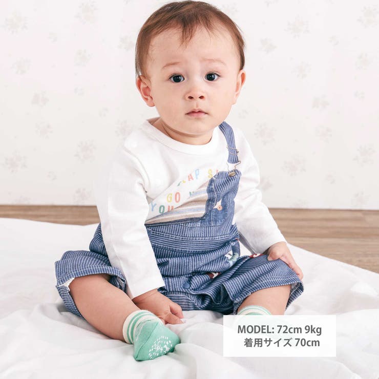 アニマルクマさんストライプサロペット重ね着風プリントロンパースベビー(60~80… | SLAP SLIP | 詳細画像2 
