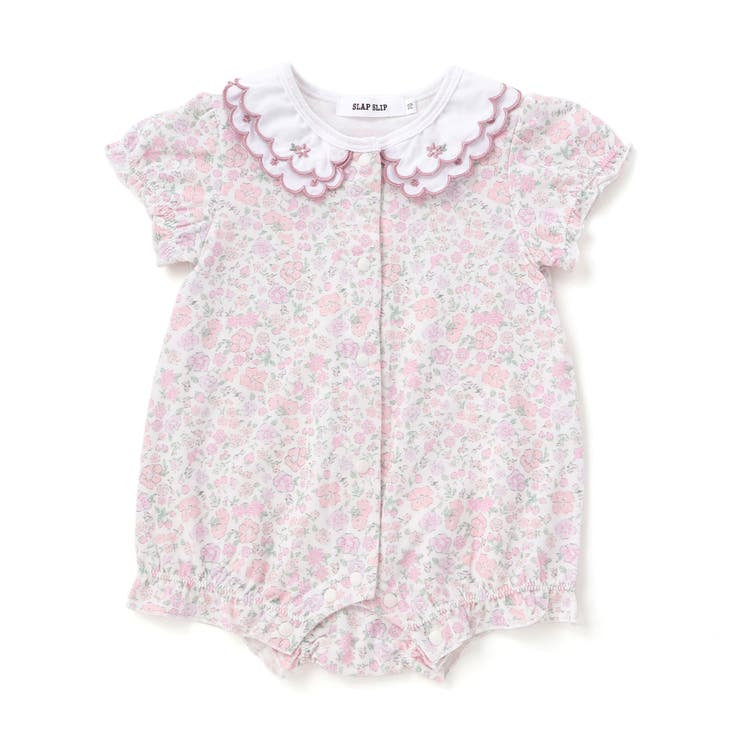 ピンク系 | 【お揃い】プリント総柄重ね襟付き半袖ロンパースベビー(60~80cm) | SLAP SLIP
