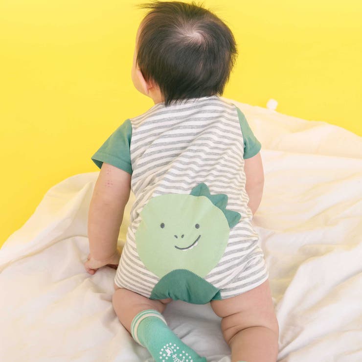 くじらクマ恐竜アニマルおしりモチーフボーダー切り替えロンパースベビー(60~80… | SLAP SLIP | 詳細画像4 