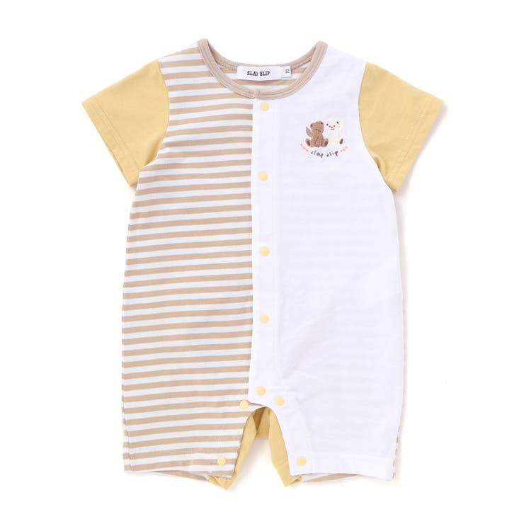 ベージュ系 | くじらクマ恐竜アニマルおしりモチーフボーダー切り替えロンパースベビー(60~80… | SLAP SLIP
