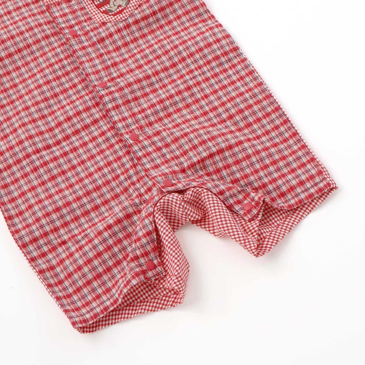 クマアニマル刺しゅう胸ポケット襟付きチェック半袖ロンパースベビー(70~80cm… | SLAP SLIP | 詳細画像10 