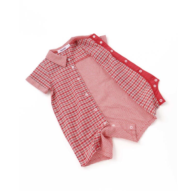 クマアニマル刺しゅう胸ポケット襟付きチェック半袖ロンパースベビー(70~80cm… | SLAP SLIP | 詳細画像11 