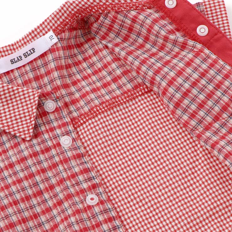 クマアニマル刺しゅう胸ポケット襟付きチェック半袖ロンパースベビー(70~80cm… | SLAP SLIP | 詳細画像12 