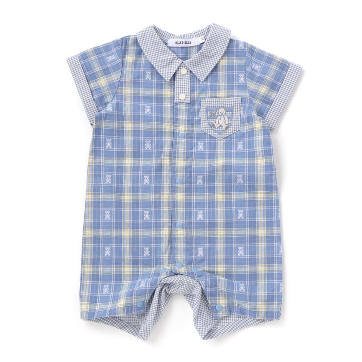 クマアニマル刺しゅう胸ポケット襟付きチェック半袖ロンパースベビー(70~80cm… | SLAP SLIP | 詳細画像14 