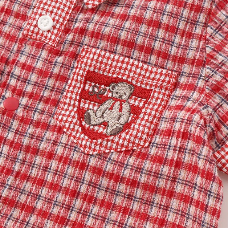 クマアニマル刺しゅう胸ポケット襟付きチェック半袖ロンパースベビー(70~80cm… | SLAP SLIP | 詳細画像8 