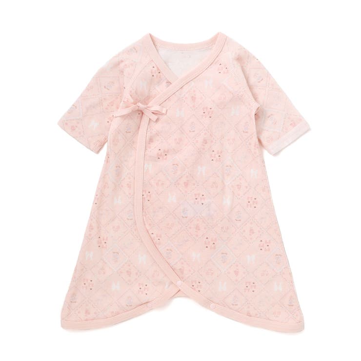 ピンク(タイルリボン) | コットンプリント総柄コンビ肌着ベビー(60~70cm) | SLAP SLIP