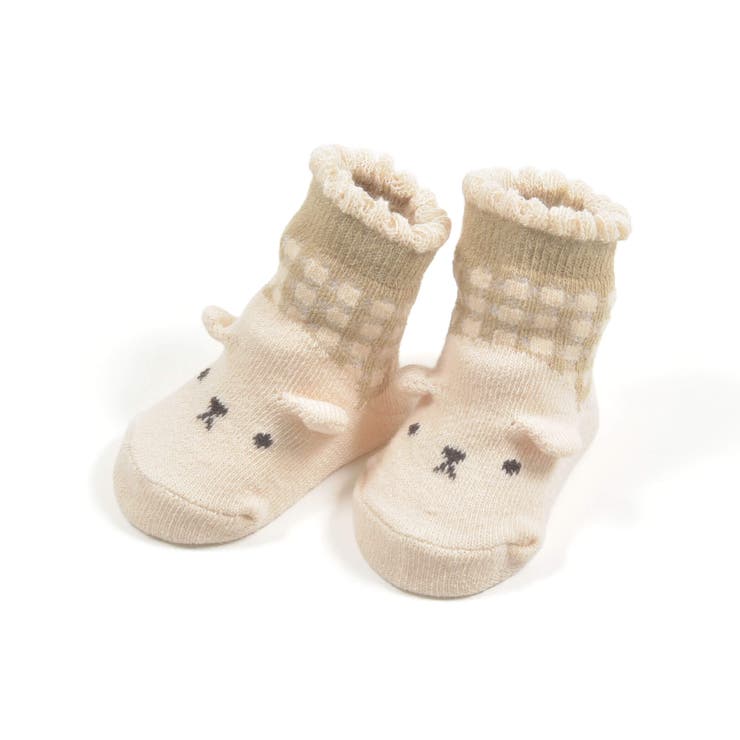 オフホワイト(クマ) | ヒツジウサギクマ耳ぴょこぴょこアニマルカップソックスベビー | SLAP SLIP