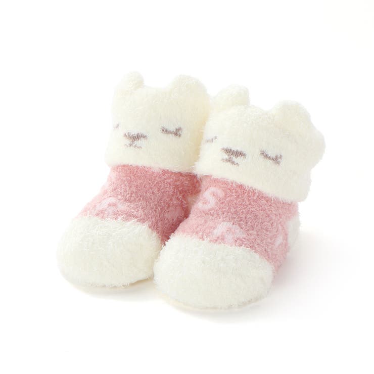 ピンク(ウサギ) | 【お揃い】アニマルウサギクマロボットもこもこソックス(9~12cm) | SLAP SLIP