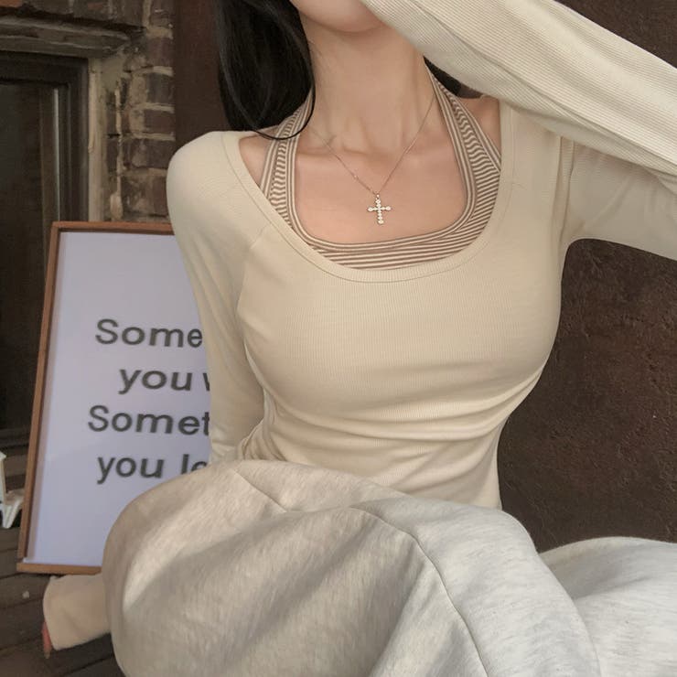 BEIGE | バイ、ストライプホルターネックキャミソール ts1388 | BEIDELLI