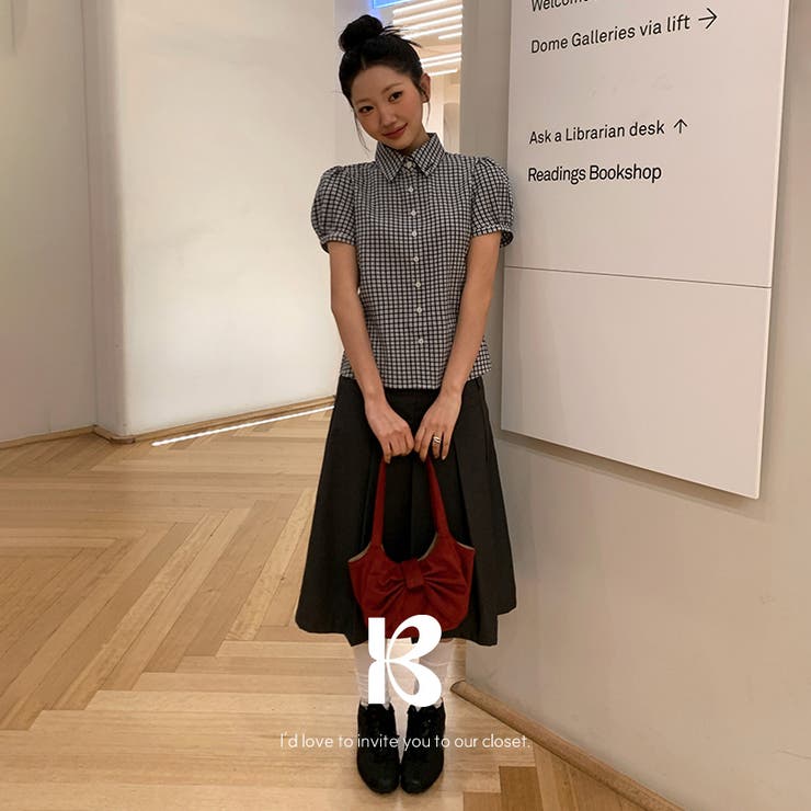 BLACK | ベイリー パフ半袖チェックシャツ bs1224 | BEIDELLI